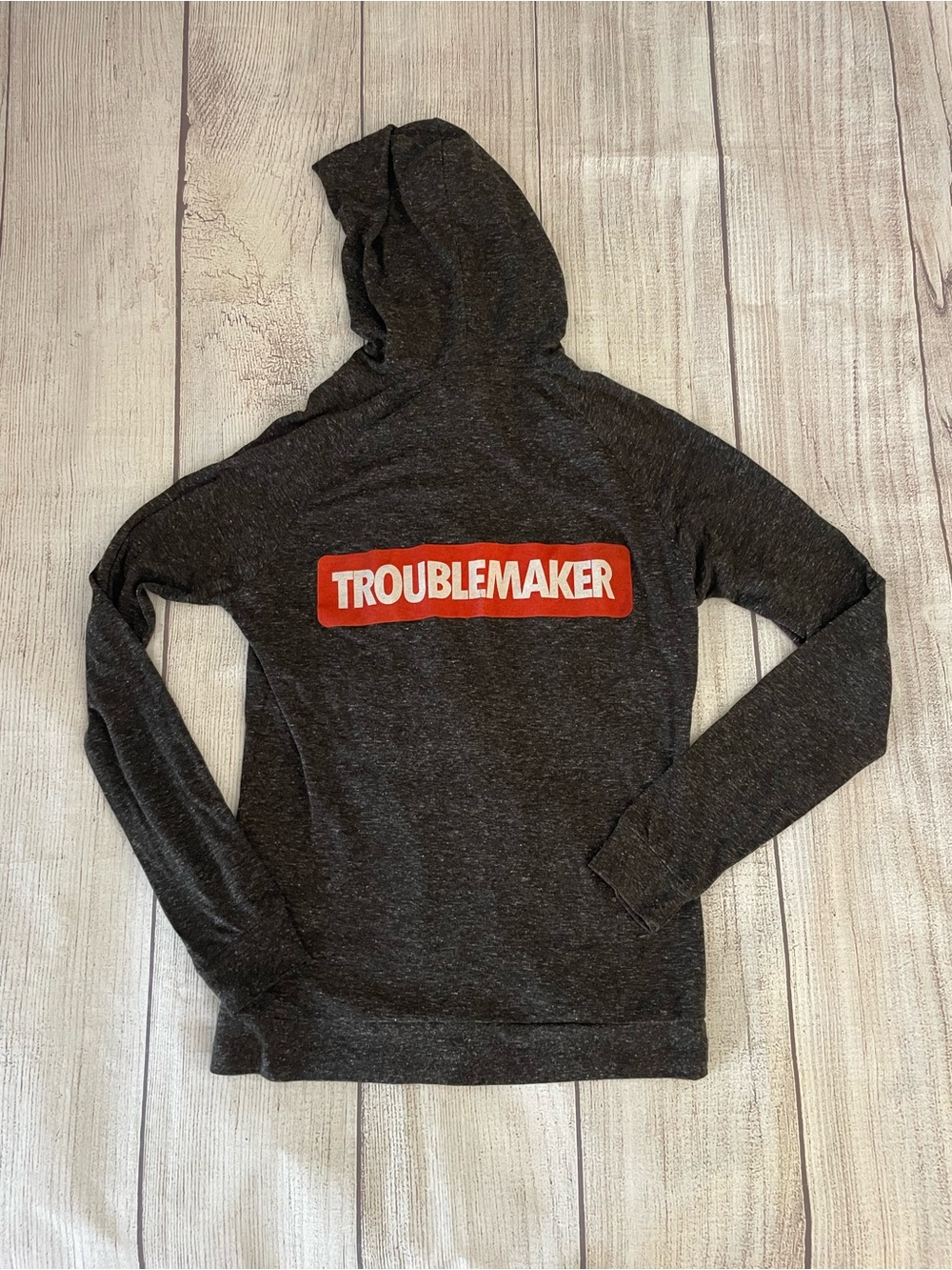 Troublemaker Graphic Hoodie Dark Heather Gray Hope Family Wines Size Small